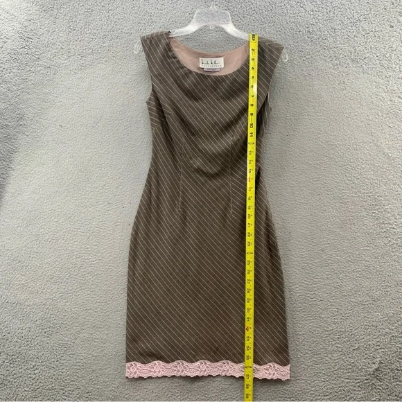 Nicole Miller Contrast Lace Tailored Pencil Sheath Stretch Pinstriped Dress - Picture 4 of 11